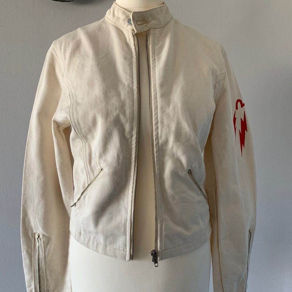 Evisu Off-white Bomber in Denim (S)  - FL-JK-014